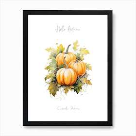 Hello Autumn Cinderella Pumpkin Watercolour Illustration 4 Art Print