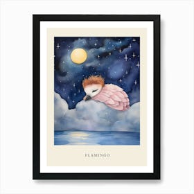 Baby Flamingo Sleeping In The Clouds Nursery Poster Art Print