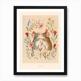 Folksy Floral Animal Drawing Mouse Poster Art Print