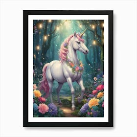 Unicorn In The Forest Mystical Art Print