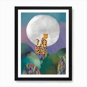 Moonlight Cheetah Landscape Illustration  Art Print
