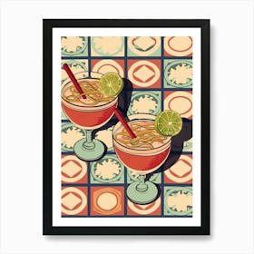 Funky Cocktails Tiled Background 2 Art Print