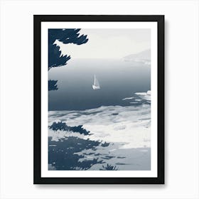 Blue Greek Beach, Greece, Mediterranean Art, Boat, Coastal Art Print