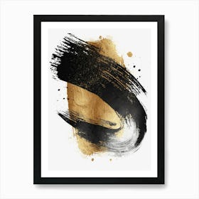 Black And Gold Brush Strokes 12 Art Print