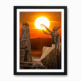 A Digital Painting Capturing The Merging Of Different Eras A Monumental Statue Of A Woman Holding T 2 1 Art Print