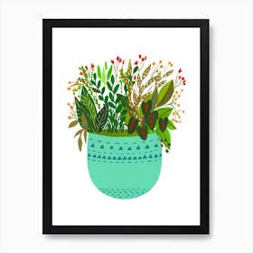 Blue Potted Plants Art Print