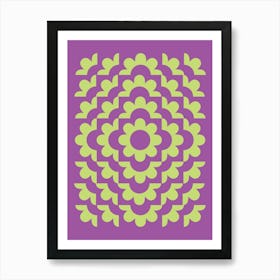 Midcentury Modern Abstract Geometric Flower Pattern Floral in Purple Forest Sage Green 3 Art Print