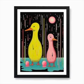 Cute Illustration Of Pink & Yellow Ducklings Art Print