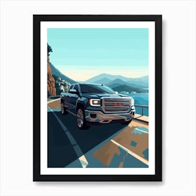 A Gmc Sierra In Amalfi Coast, Italy, Car Illustration 1 Art Print