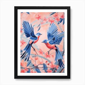 Vintage Japanese Inspired Bird Print Bluebird Art Print