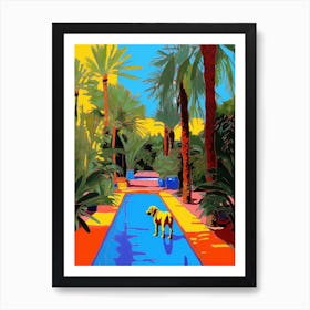 A Painting Of A Dog In Jardin Majorelle Garden, Morocco In The Style Of Pop Art 01 Art Print