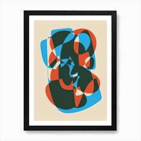 Modern Abstract Geometric Shapes in Red and Blue Art Print