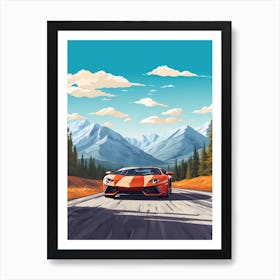 A Lamborghini Aventador Car In Icefields Parkway Flat Illustration 2 Art Print