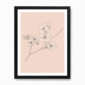 Cherry Blossoms Minimalist Line Art Monoline Illustration Art Print