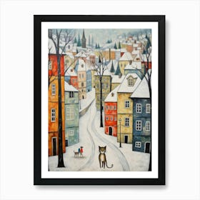 Cat In The Streets Of Prague   Czech Republic With Snow 3 Art Print