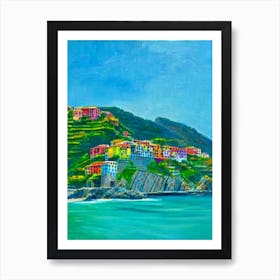 Cinque Terre National Park Italy Blue Oil Painting 1  Art Print