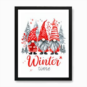 Winter Time Gnomes 1 Art Print