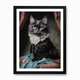 Black & Pink Cat Rococo Style 5 Art Print