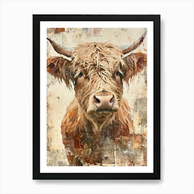 Retro Highland Cow Collage 3 Art Print