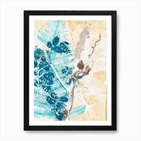 Blue Yellow Botanical Leaves Art Print