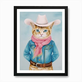 Cowboy Ginger Cat Quirky Western Print Pet Decor 3 Art Print