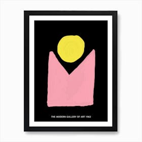 Pink And Yellow Abstract Shapes Black Background Art Print