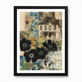 Black Flowers Scrapbook Collage Cottage 4 Art Print