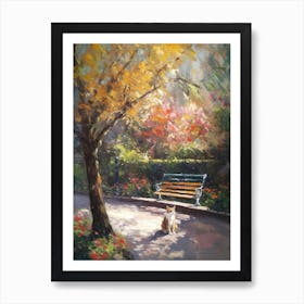 Painting Of A Cat In Central Park Conservatory Garden, Usa In The Style Of Impressionism 04 Art Print