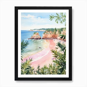 Watercolor Painting Of Praia Dona Ana, Lagos Portugal 3 Art Print