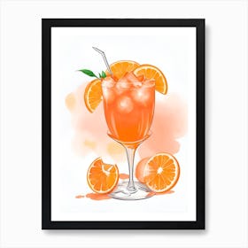 Aperol With Ice And Orange Watercolor Vertical Composition 33 Art Print