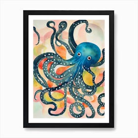Bioluminescent Octopus Vintage Graphic Watercolour Art Print