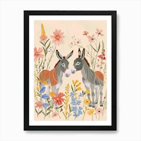 Folksy Floral Animal Drawing Donkey 3 Art Print