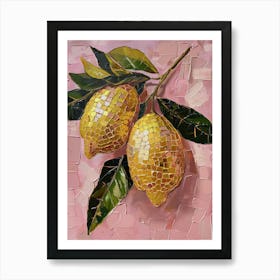 Disco Ball Lemons Pink Mosaic Painting Kitchen Art Print