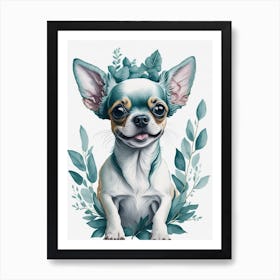 Cute Floral Chihuahua Dog Painting (6) Art Print