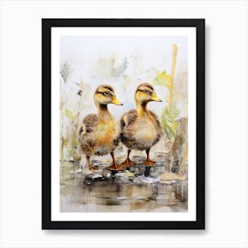 Duckling Mixed Media Paint Collage 5 Art Print