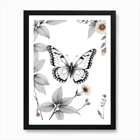 Butterfly And Flowers 1 Art Print