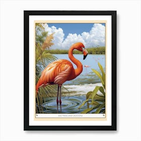 Greater Flamingo Salt Pans And Lagoons Tropical Illustration 2 Poster Art Print