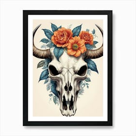 Floral Bison Skull (28) Art Print