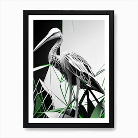 Grey Heron Polygonal Wireframe 1 Art Print