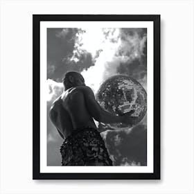 Disco Ball Man bw Art Print