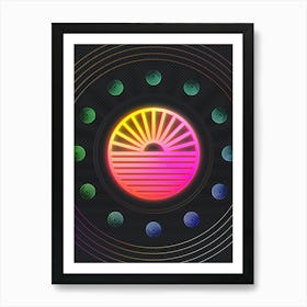 Neon Geometric Glyph in Pink and Yellow Circle Array on Black n.0461 Art Print