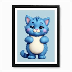 blue cute cat, pink cheeked cat Art Print