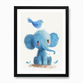 Small Joyful Elephant With A Bird On Its Head 4 Art Print