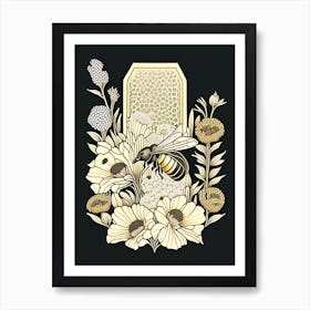 Beehive With Flowers 2 Vintage Art Print