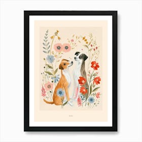 Folksy Floral Animal Drawing Dog 1 Poster Art Print