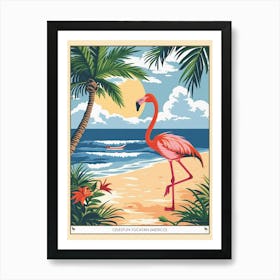 Greater Flamingo Celestun Yucatan Mexico Tropical Illustration 8 Poster Art Print