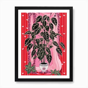 Pink And Red Plant Illustration Chinese Evergreen 6 Art Print