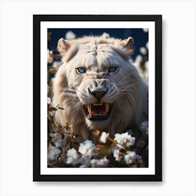 Floral white lion roar Art Print