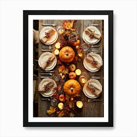 Autumn Harvest Table Decor Arranged Traditionally Rustic Style Featuring An Outlined Cornucopia Br (1) Art Print