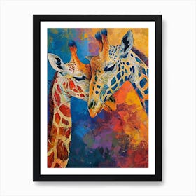 Two Giraffes Colourful Oil Painting Inspired 1 Art Print